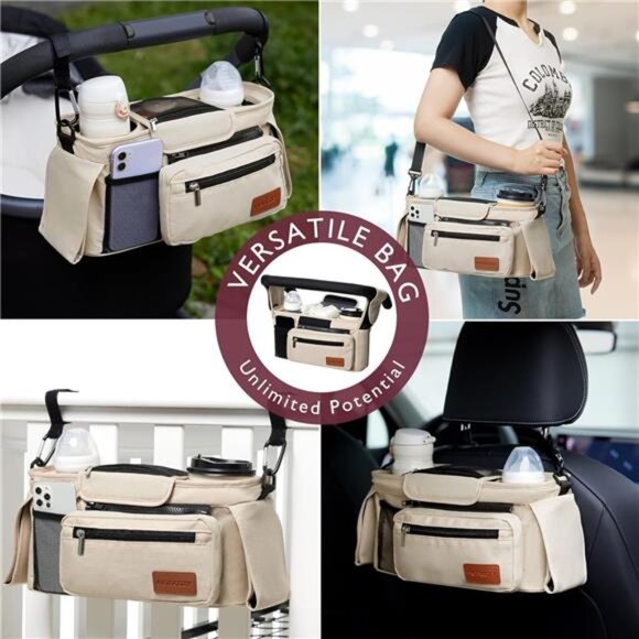 Universal Stroller Organizer with Insulated Cup Holder Detachable Phone Bag - Picture 4 of 8